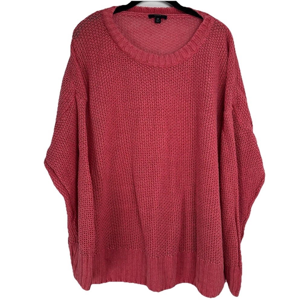J. Crew Women's Sweater Size 2X Coral Linen Open Knit Beachy Coastal Sustainable